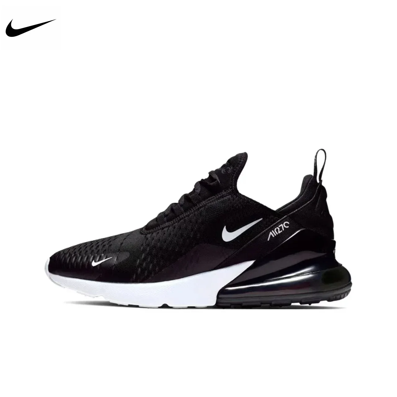 Nike Air Max 270 Mesh Shock Absorption รองเท้าวิ่งกันลื่นทนต่อการขัดถู Low Top Air Cushion รองเท้าวิ่ง Unisex Black & White