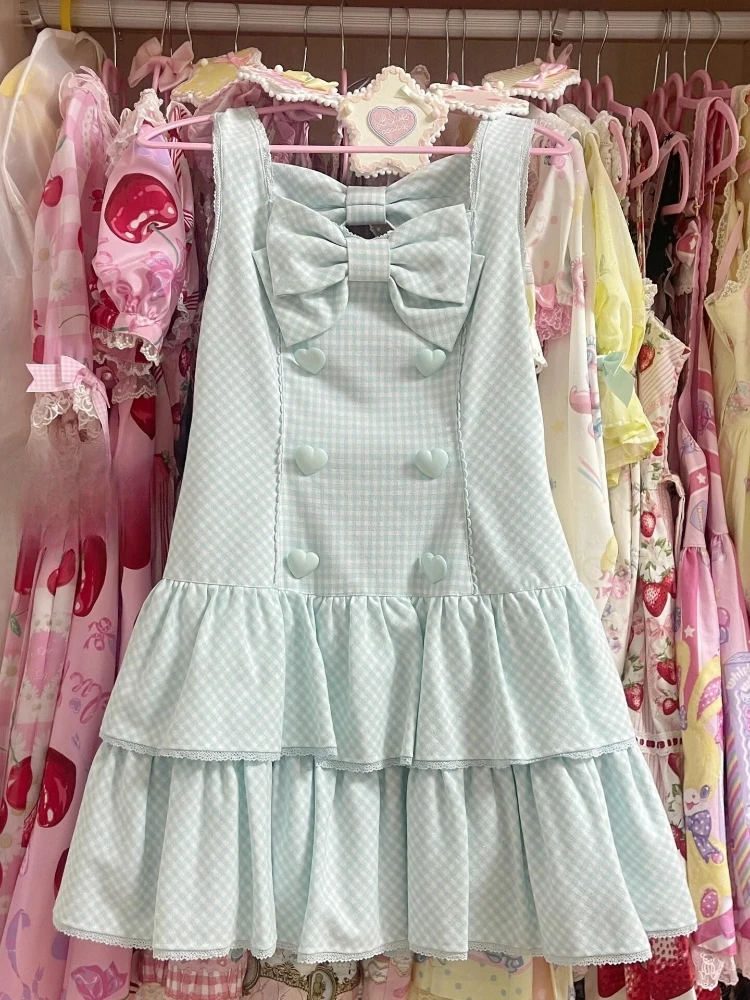 

Matakawa Women Dresses Lolita Spring Summer Plaid Girls Bows Mini Dress Japanese Style Fashion Kawaii Elegant Vestidos Mujer