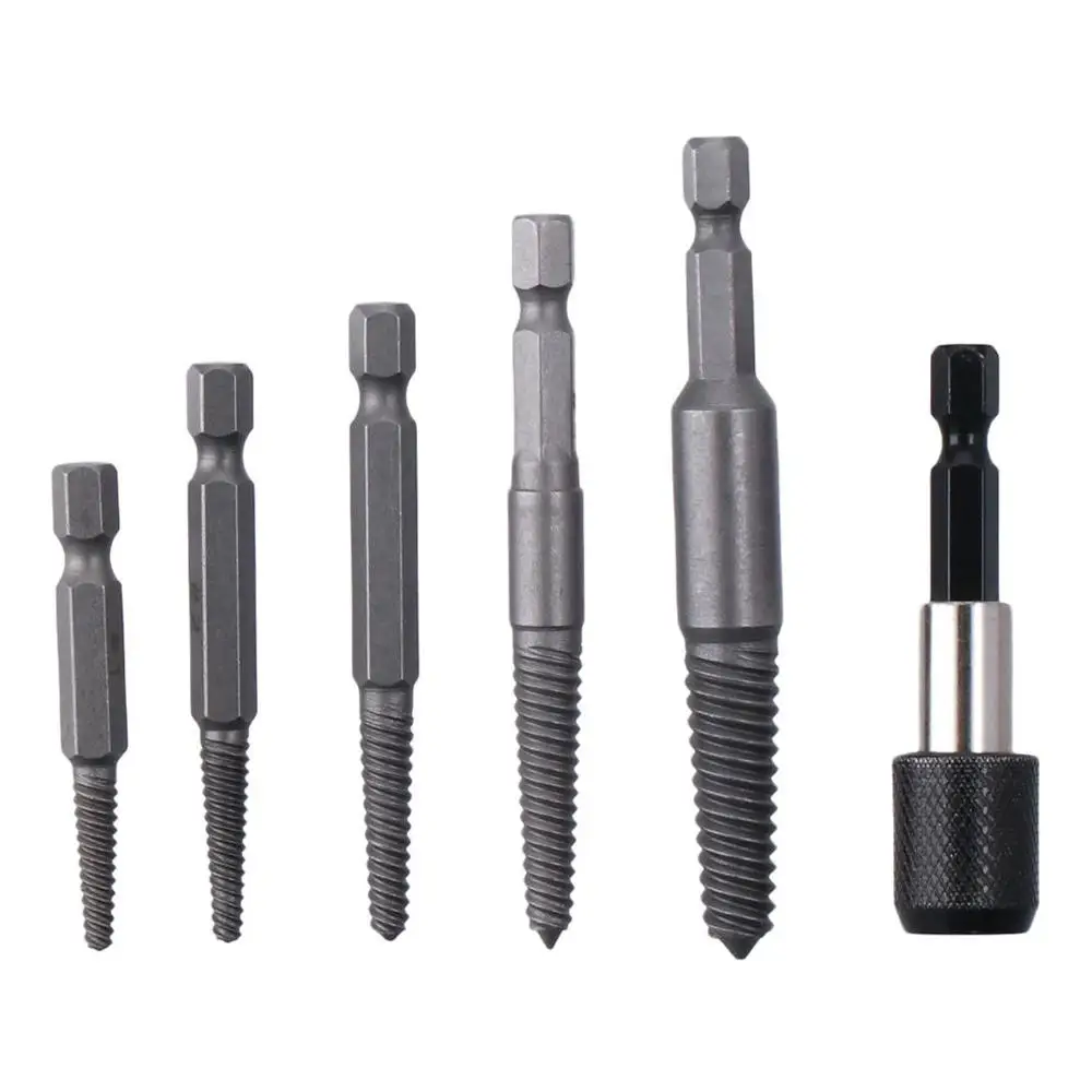 6pcs Chrome Molybdenum Steel Broken Bolt Extractor Set Silver Black Broken Key Extractor Kit Hexagonal Handle Screw Extractor