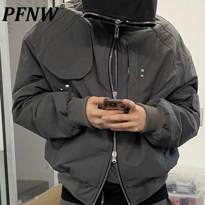 

Уличная модная многофункциональная хлопковая куртка PFNW с карманами черного и серого цвета, зимнее пальто оверсайз на молнии с хлопковой подкладкой 12C1200