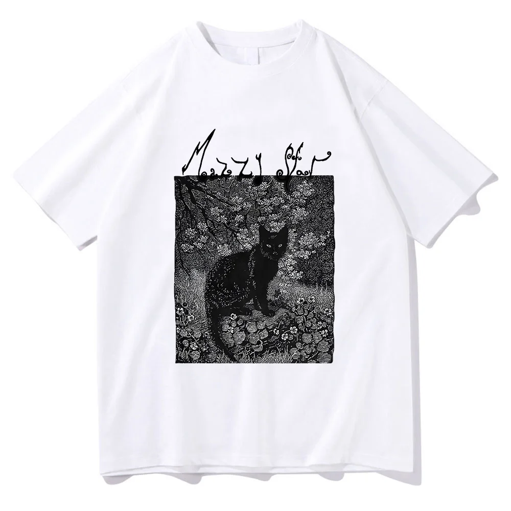 Camiseta de estrella de la banda de Rock alternativa, camiseta con estampado de dibujos animados divertidos de gato, Top transpirable de manga corta suave de algodón con cuello redondo para verano