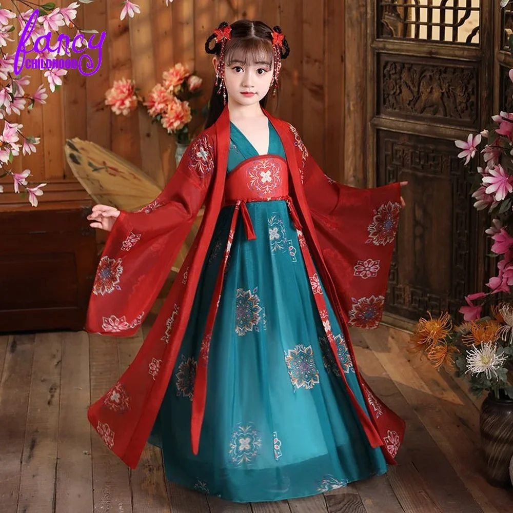 

Ancient Kids Traditional Dresses Chinese Outfit Girls Costume Folk Dance Performance Hanfu Dress for Children