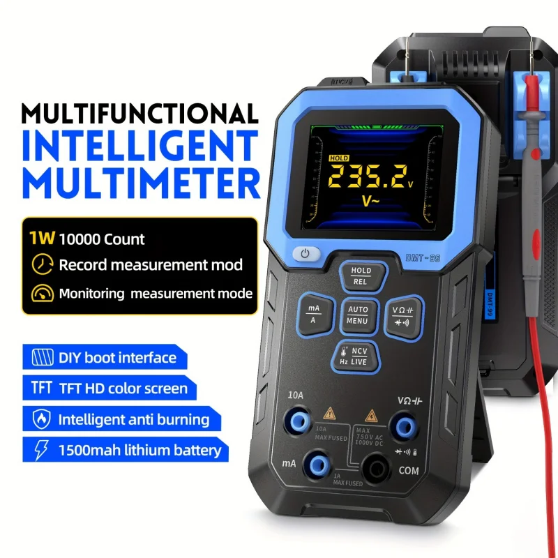 Smart Multimeter with Record Mode Battery USB Power Rechargeable Digital Multimeter 10000 Counts True RMS Auto Range ACDC VA