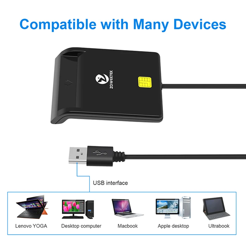 Zoweetek USB ID قارئ البطاقة الذكية الإلكترونية DNI قارئ ل ISO 7816 EMV IC DNIE رقاقة DNI البطاقة الذكية ZW-12026-1