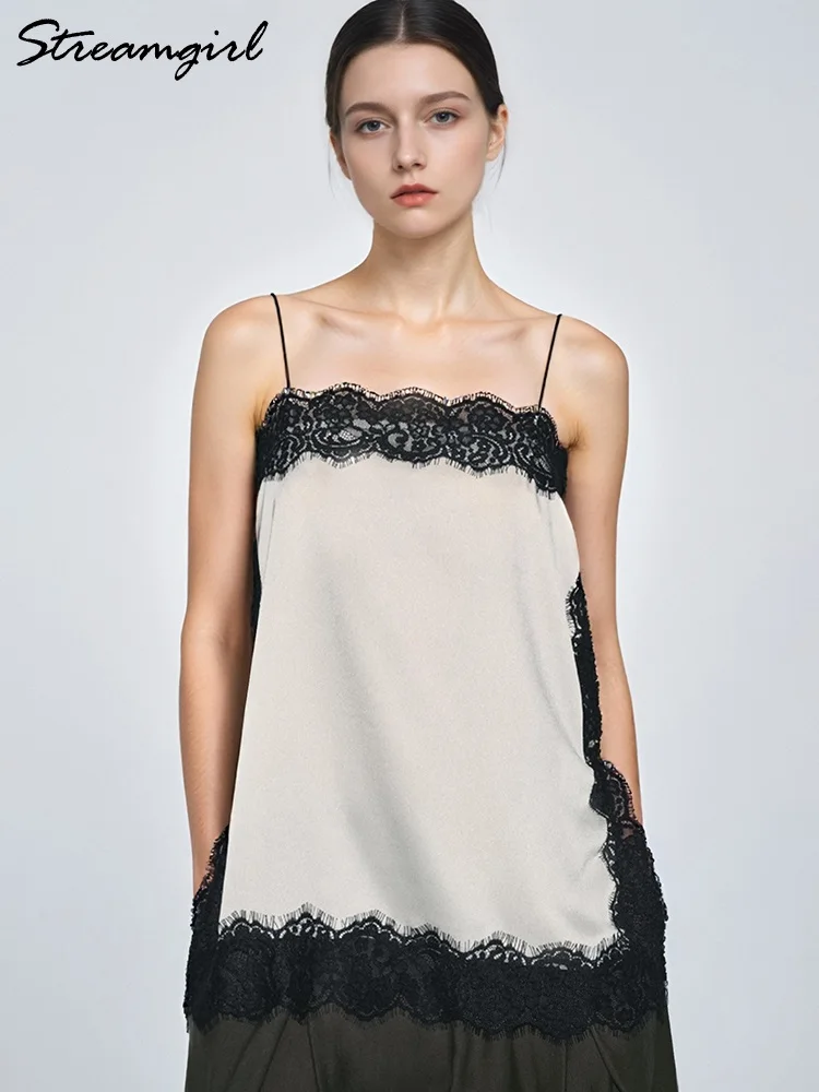 

Кружевные атласные топы-камизолы для женщин: розовые сексуальные топы-майки с лоскутным дизайном, черные атласные топы без рукавов с кружевом, коричневые топы-камизолы для женщин, топ с кружевом, кружевной топ