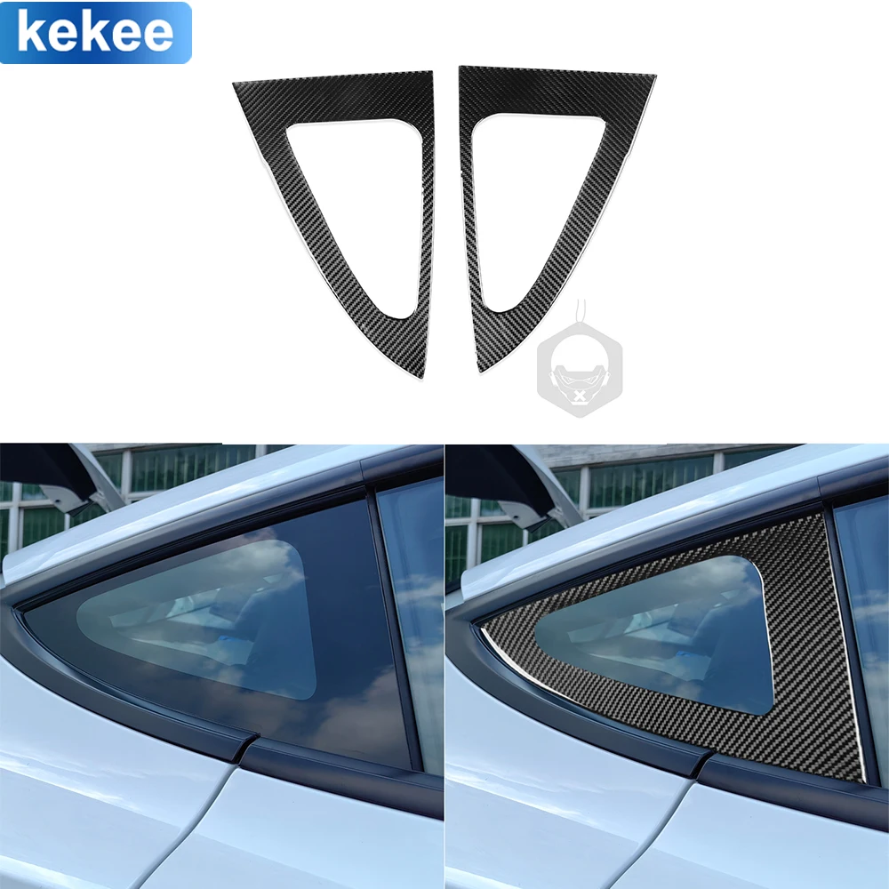 

For Tesla Model 3 Accessories Interior Cover Stickers 2023+ Rear Side Window Triangle Window Car Real Carbon Fiber Auto Trim