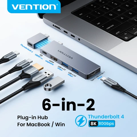 Vention USB C Plug-in Hub 6 in 2 Thunderbolt 4 80Gbps 8K Dock Station…