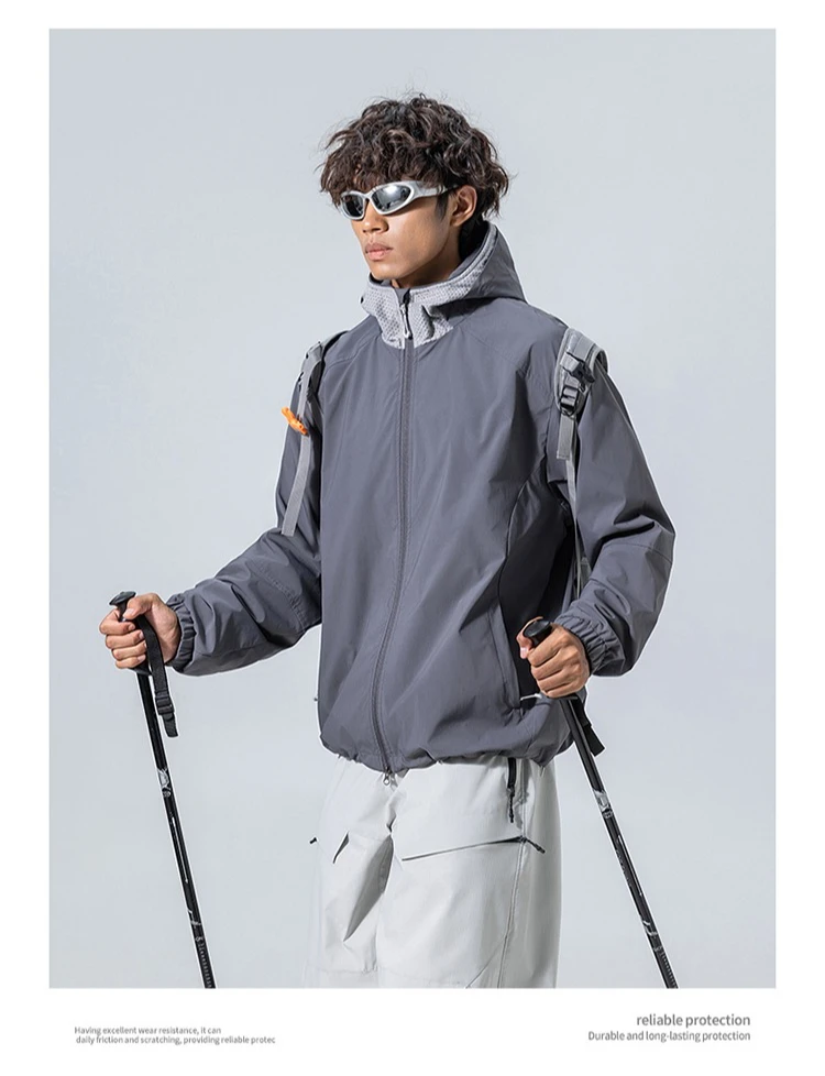 Unisex Wasserdichte Kapuzenjacke – Atmungsaktiv & Winddicht, Urban-Light Outdoor-Design mit Verstellbarem Saum für Wandern und Trekking – Detail 7