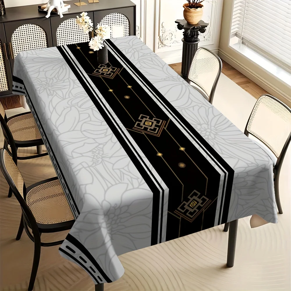 One elegant European-style tablecloth featuring floral and geometric patterns - rectangular polyester fabric.