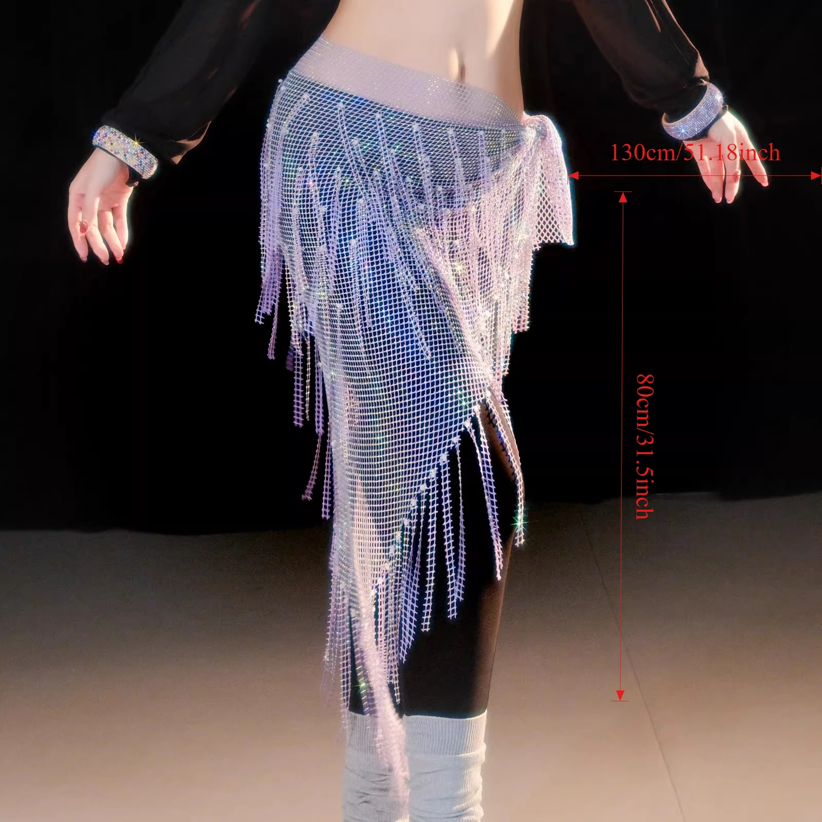 belly dance street dance  dynamic fart curtain fantasy galaxy tassel hip scarf gypsy heavy-duty fishnet hot waist chain scarf view 3