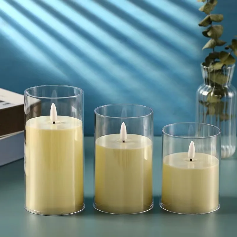 3Pc Flameless Candle Battery Operated Candle Light Imitation Glass Candle Lamp with Realistic Flame Wedding Home Decorations New