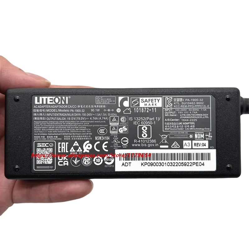 Cargador original Liteon PA-1900-32 de 19V, 4.74A y 90W para ACER A517-53-593A SWIFT X SFX14-41G, fuente de alimentación de 3.0x1.0mm