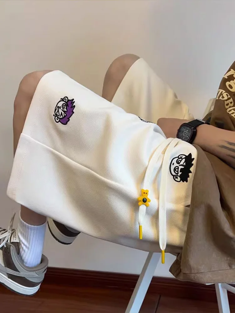 

Мужские вышитые шорты свободного кроя для лета, повседневные, спортивные, длиной до колена, в уличном стиле, для молодежи, придающие энергичный вид