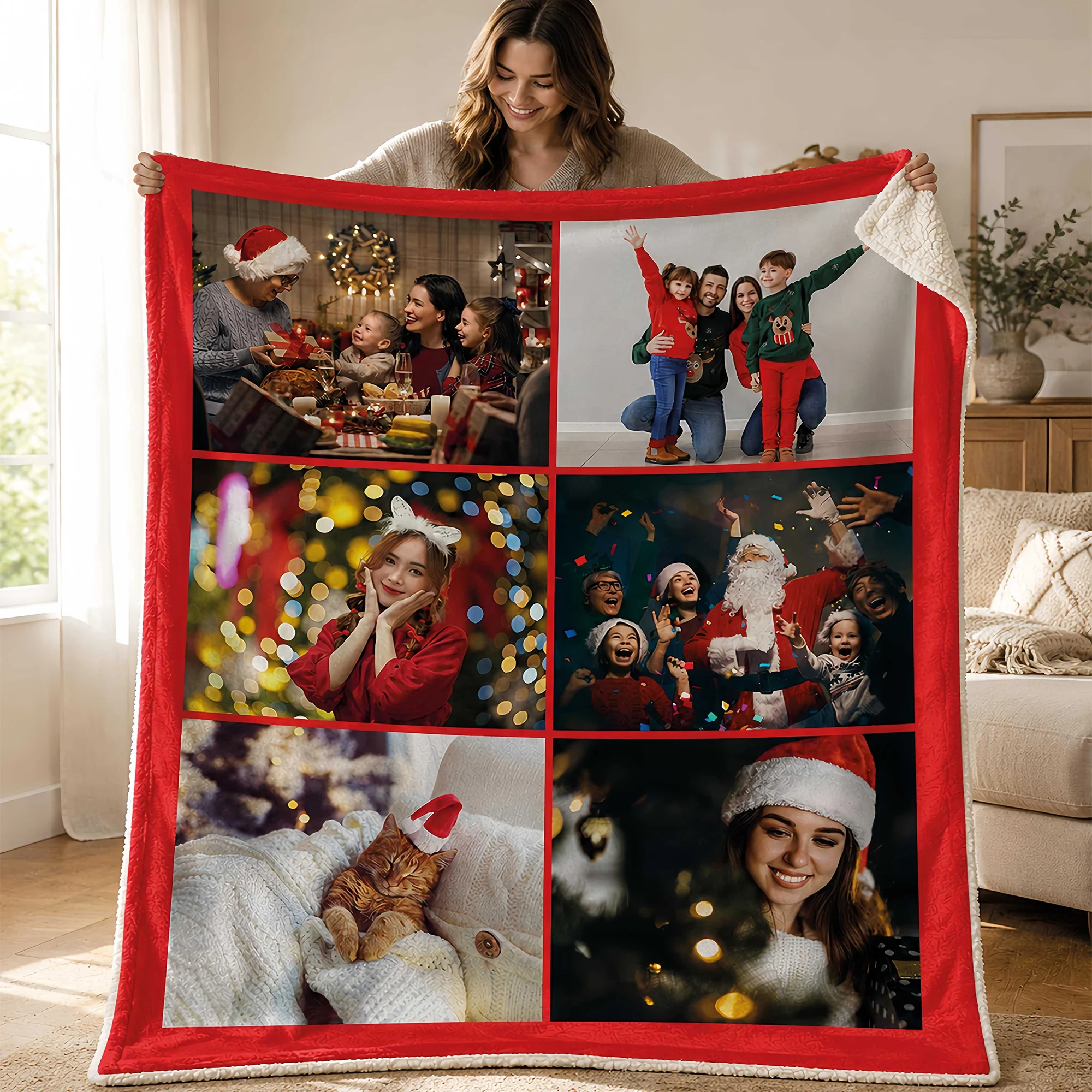 Custom Photo Throw Blanket Customized Family Couples Pet Warm Cozy For Home Sofas Bed  Perfect Christmas Holiday Gift Family