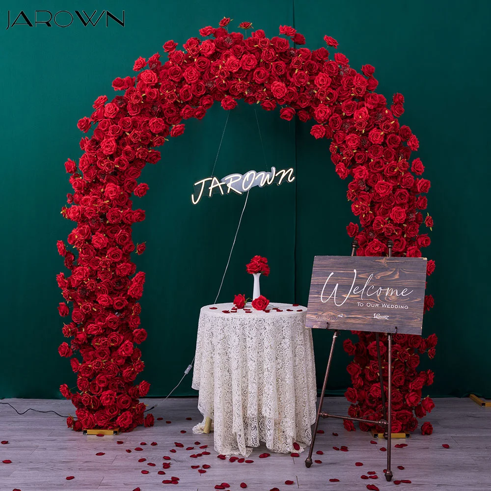 

Wedding Arch Flowers Luxury Red Rose Floral Arrangement for Event Party Backdrop Decoration Metal Frame Flower Runner Set