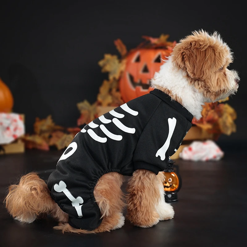 Pet Jumpsuit Halloween Skeleton Dog Costumes Clothes Apparel for Puppy Dog Cat Puppies