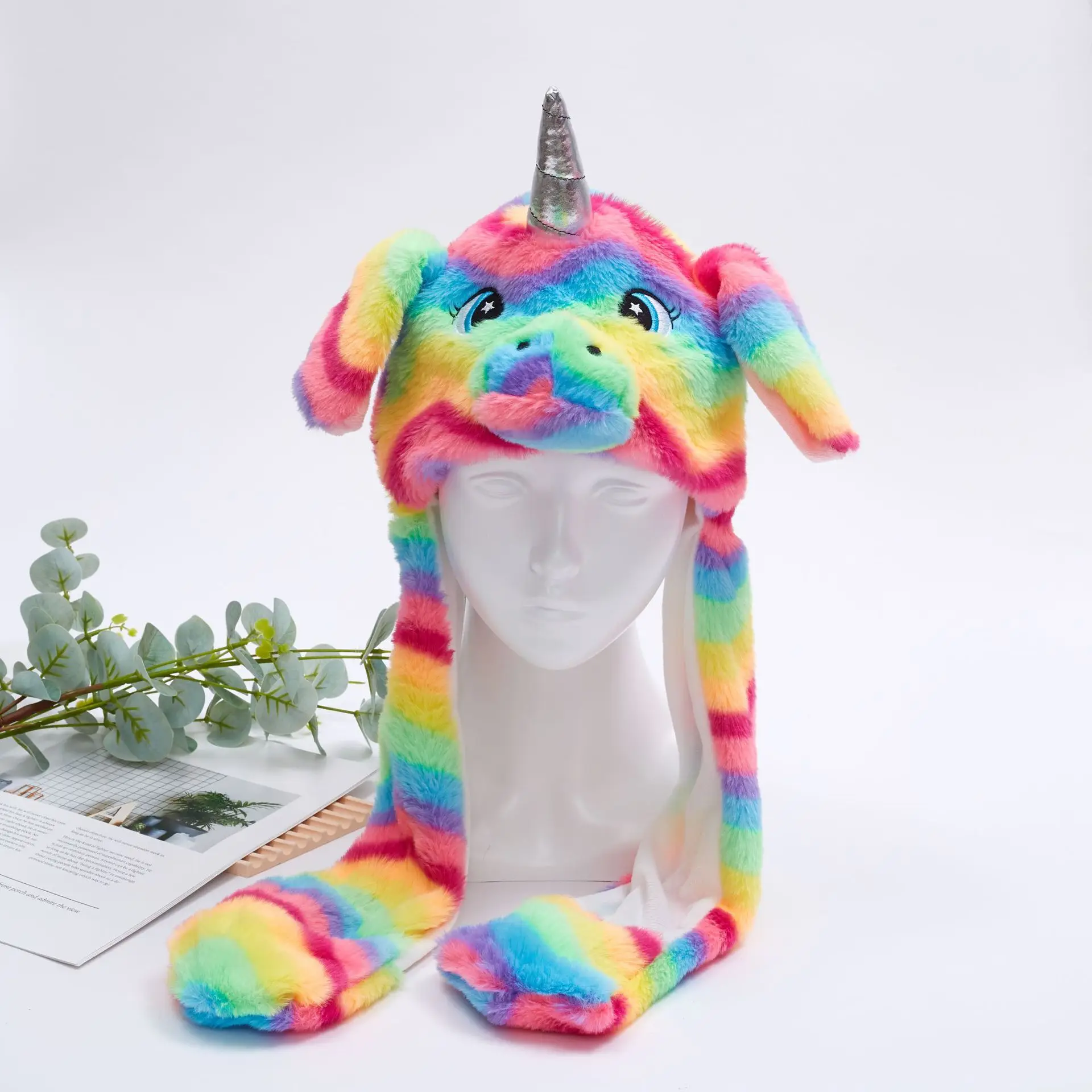 Rainbow Unicorn Plush Earflap Hat with 3D Horns + Cute and Fun Design, Thickened for Warmth, Suitable for Autumn and Winter Outdoor Activities / Versatile for Daily Use / Holiday Gift