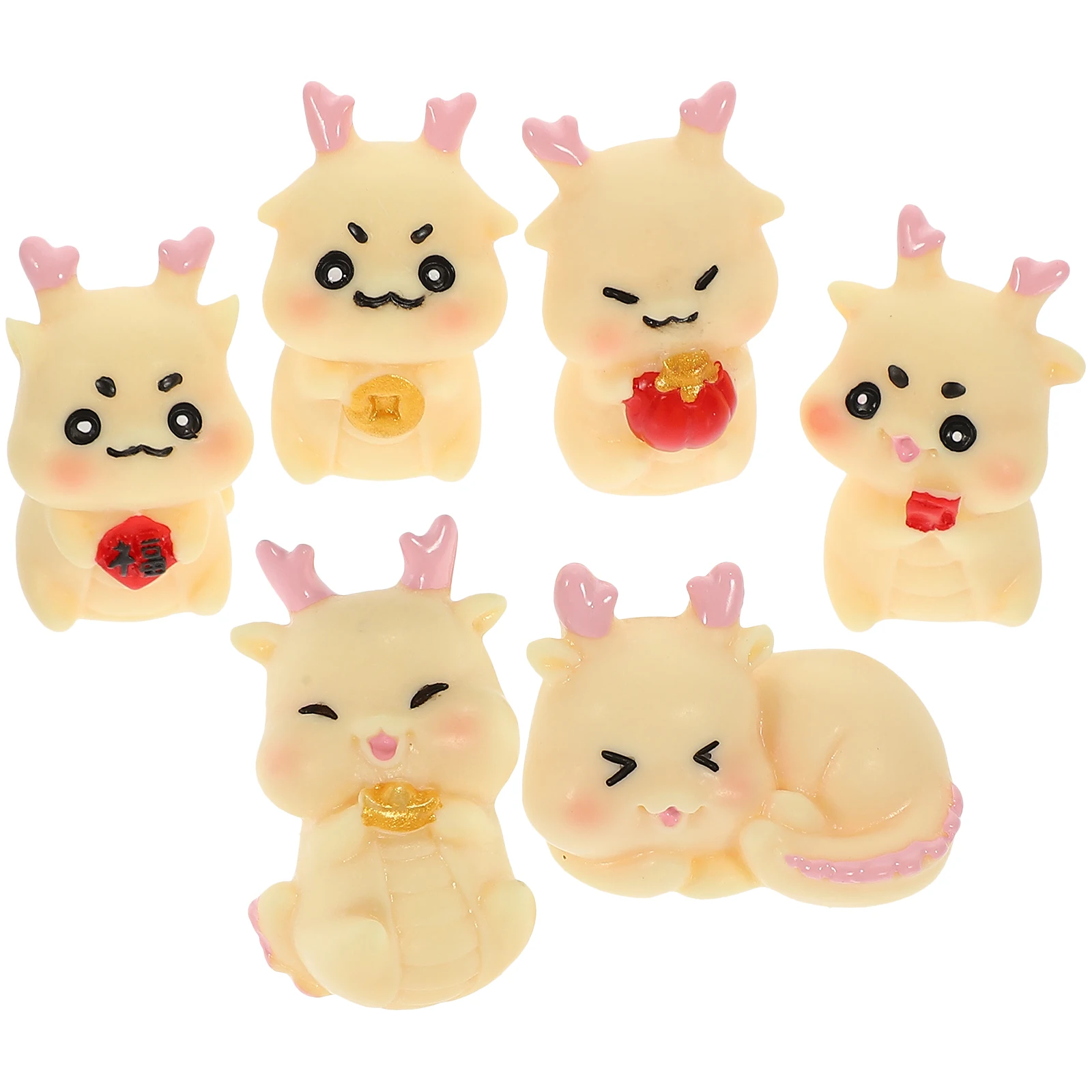 

6pcs Miniature Dragon Figurines Cute Resin Ornaments Desk Office New Year Gift Creative Durability Layout Accessories