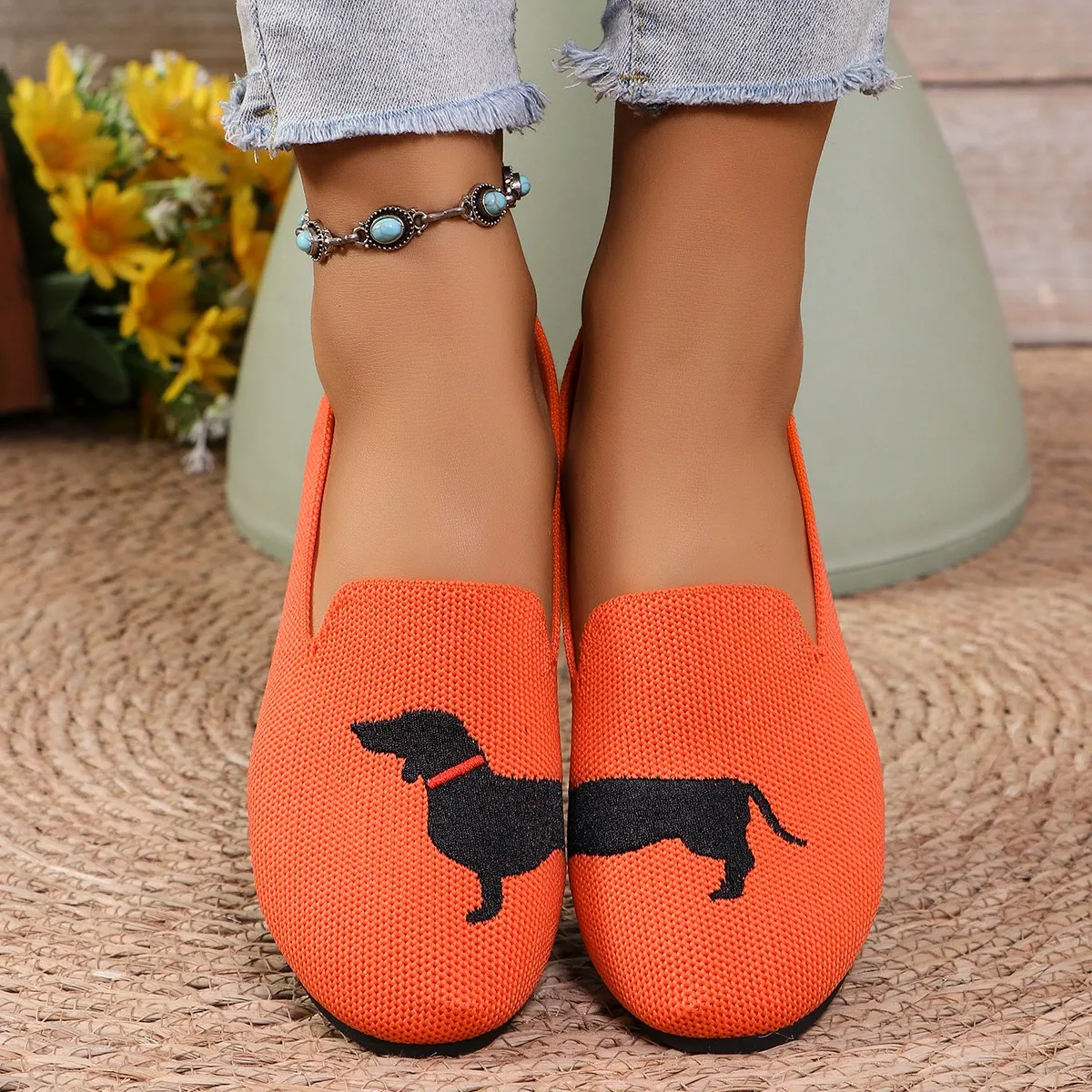 women\'s shoes 2024 large size color matching single shoes animal mesh cloth breathable and comfortable flat shoes Doudou shoes