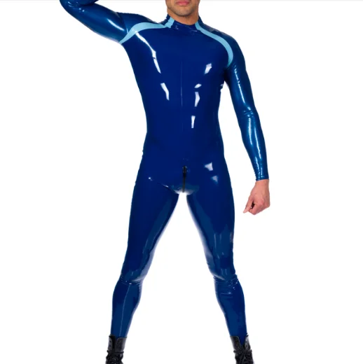 

Latex Rubber Dunkelblau Catsuit Dekoratives Blau Kostüm Anzug Zipper 0.4mm S-XXL