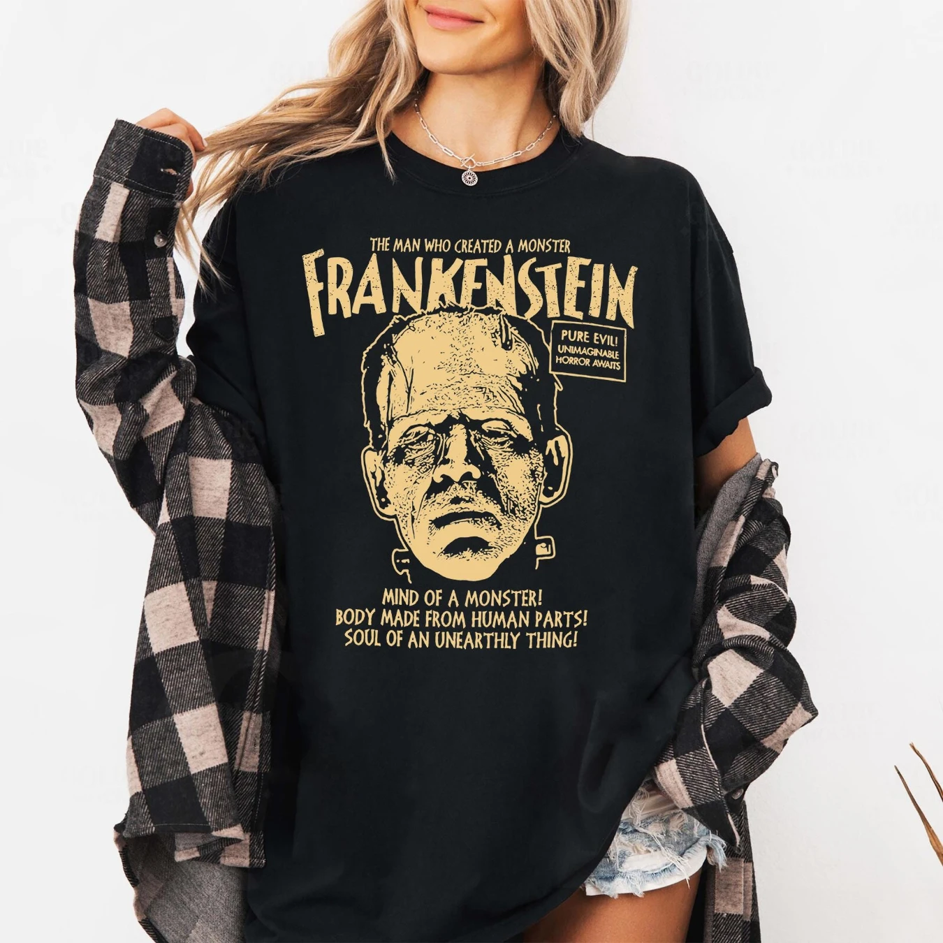 Camiseta vintage de Frankenstein: camiseta de película de terror Grunge de Halloween Camisa de Frankenstein, camisa popular de monstruo retro Y2K de Halloween