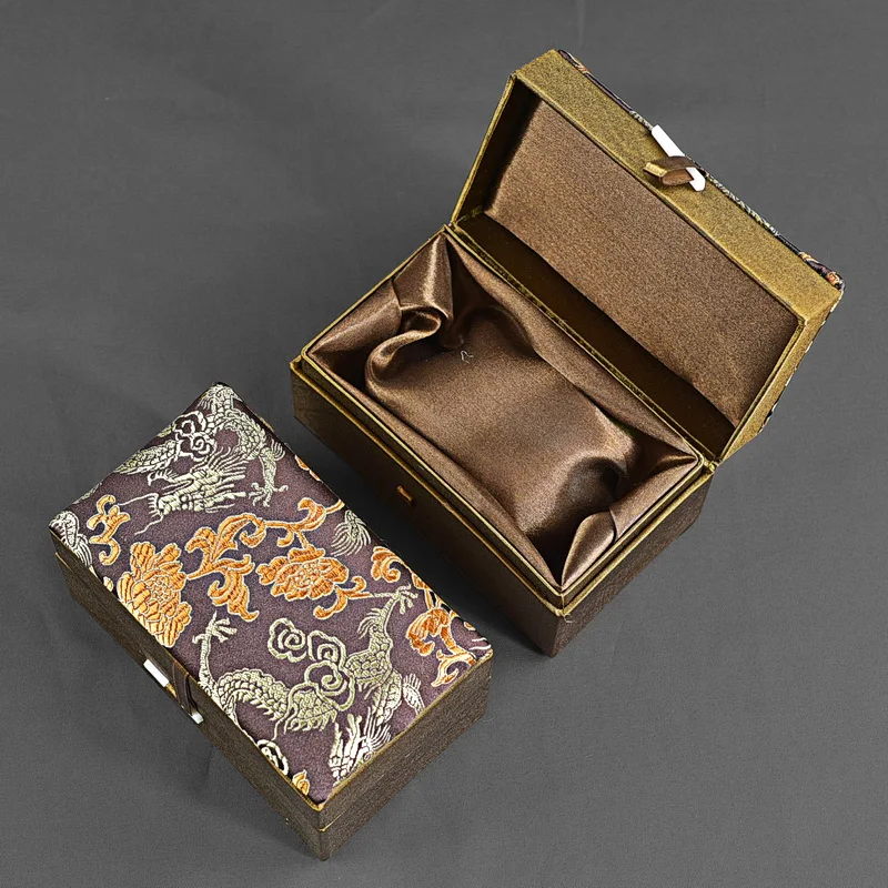 

Rectangular Chinese Silk Brocade Jewelry Case Gift Boxes Packaging Cotton Filled knickknacks Small Decorative Item Storage Box