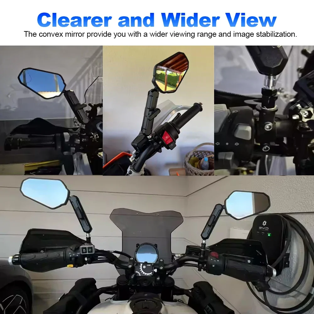 Universal Motorcycle Side Rearview Mirror 2Pcs Aluminum 7/8" Motorbike Bike Handlebar Rear View Mirrors 360° Adjustable Wide Con 6
