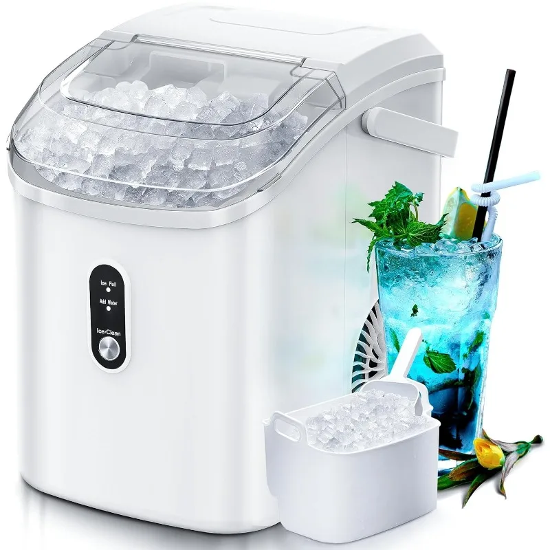 Nugget-máquina de hielo portátil para encimera, máquina de hielo de pellets masticables suaves, automática, 34 libras en 24 horas, Pebble