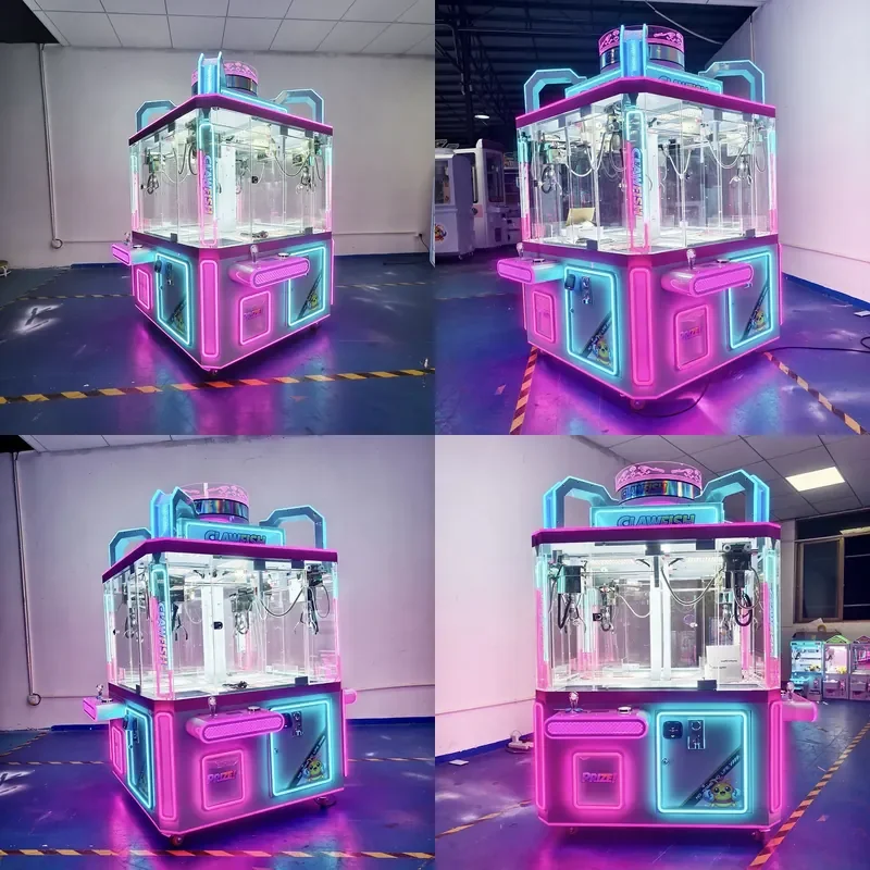 for Commercial Coin Operated 4 Player Claw Crane Machine LED Neon Light Gift Vending Prize Grabber Arcade FEC Amusement Game