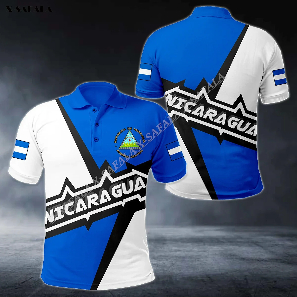 Custom Text Nicaragua Latin America Flag Sport 3D Print Men Polo Shirt Collar Short Sleeve Breathable Casual Tee Top