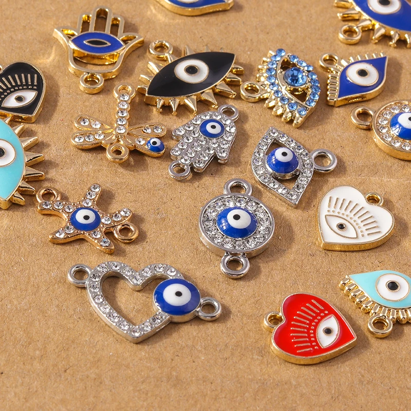 10pcs Cute Enamel Evil Eye Charms Crystal Heart Pendants Charm for Jewelry Making Earrings Necklace Bracelet DIY Accessories
