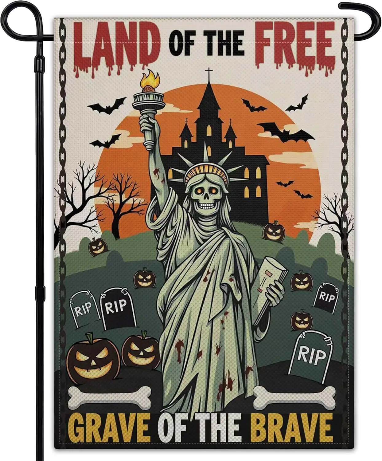 Halloween Garden Flag 12x18 Double Sided Land of The Free Grave of The Brave Garden Flag Scary Statue of Liberty Pumpkin Fla PPZ
