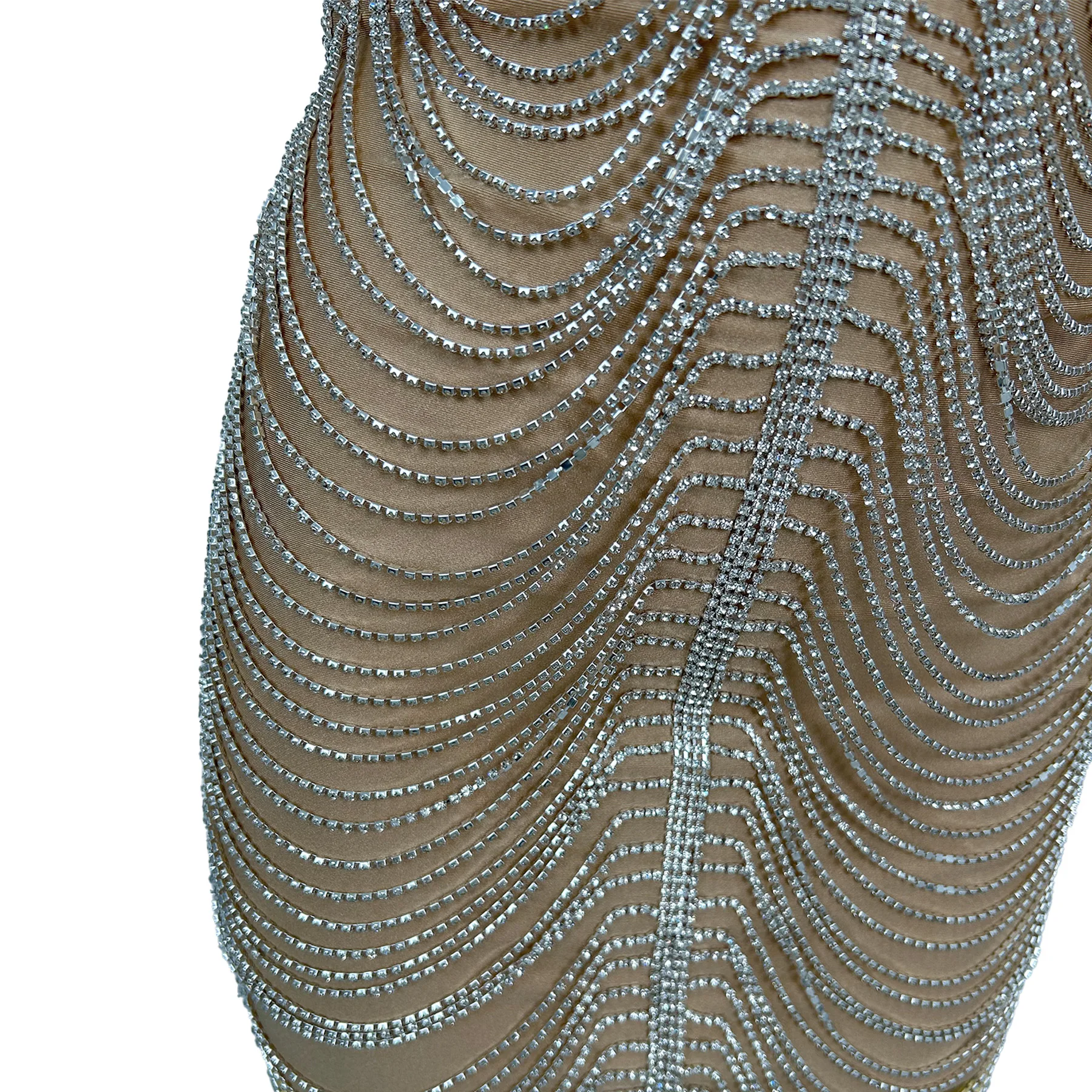 Diaodiao Abito da sera da donna di lusso Abito con cinturino a catena in argento brillante Abito da ballo da bar Abito da cocktail per matrimonio di compleanno