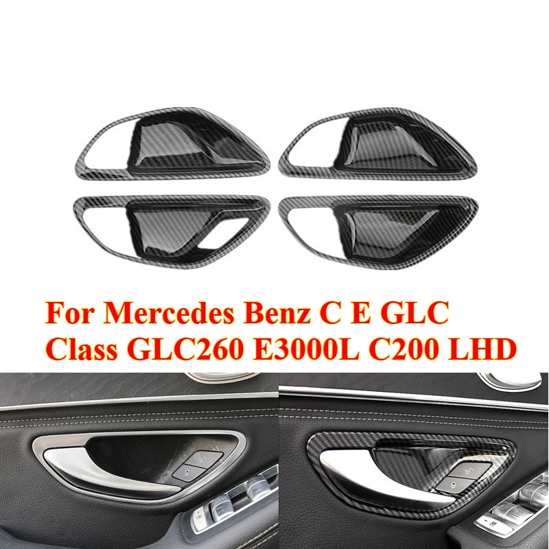 

4PC Carbon Fiber Car Door Handle Bowl Cover Trim for Mercedes Benz C E GLC Class GLC260 E3000L C200 LHD，Car Interior Accessories