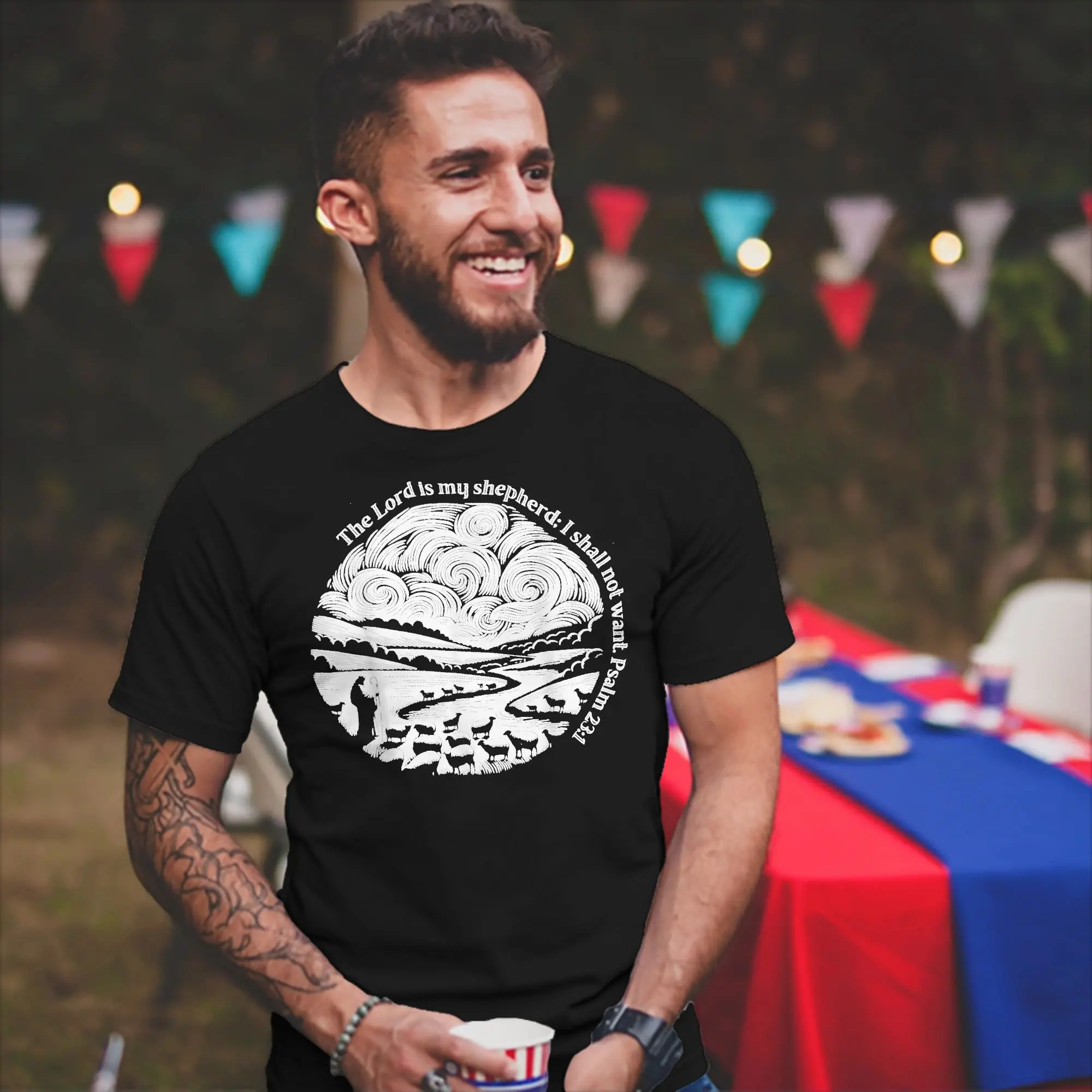 Harajuku The Lord is My Shepherd I Shall Not Want Psalm 23 T-Shirt For Men Women Cotton Short Sleeve  Round Neck Summer Top Tee