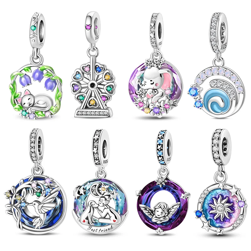 

Подвеска из стерлингового серебра 925 пробы с бисером, сверкающий цирконий, круглый шарм, оригинальный браслет 3 мм, женские ювелирные изделия