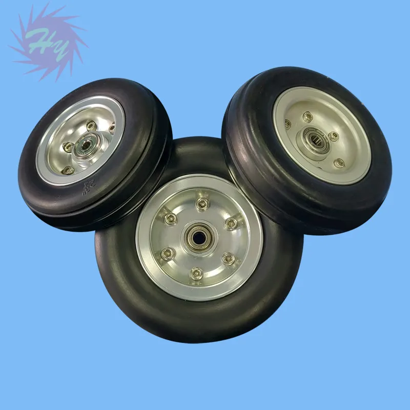1Pc Aluminum Hub Rubber Wheel With Bearing DIY Robot Tires 2.75