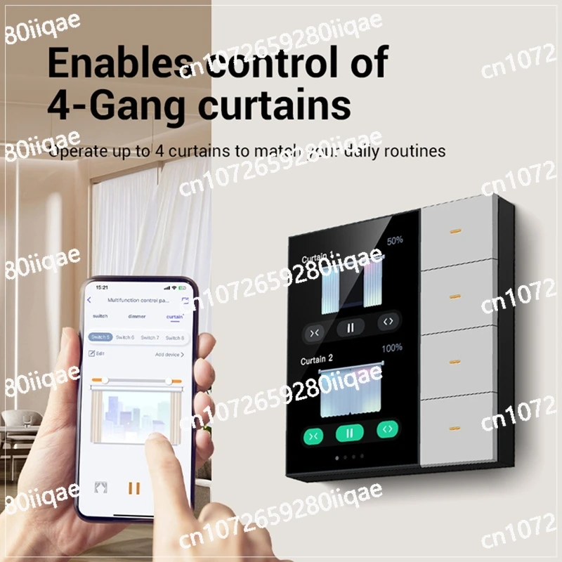 

4 Groups Switch 8-Way Scene Radar Sensor Dimming Switch Curtain 3.5 Inch Smart Wall Switch Touch Screen