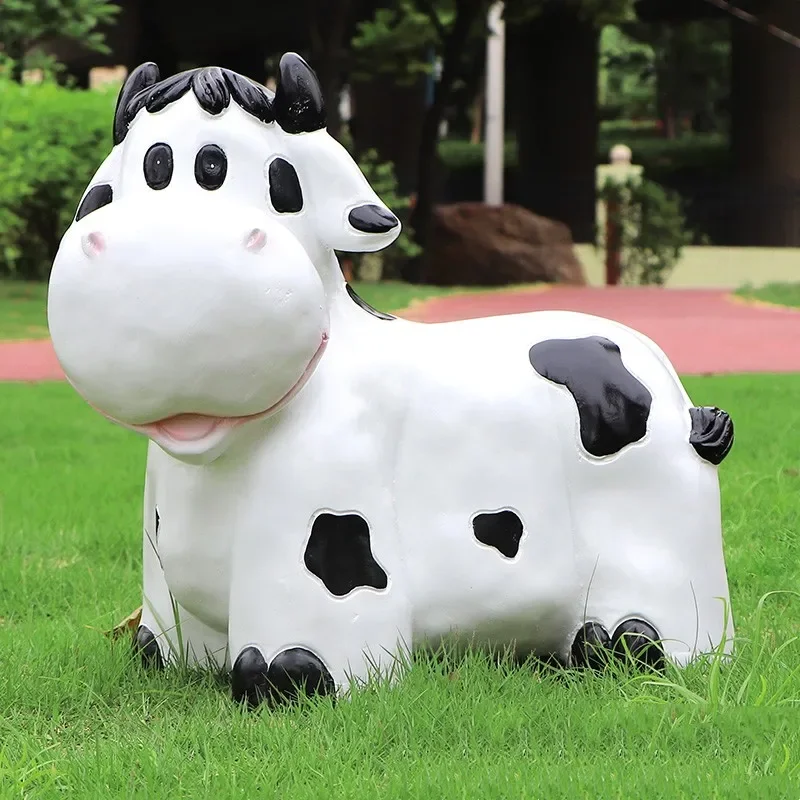 Manufacturer Hand-simulated Life-size Large Glass Fiber Resin Handicrafts Cow Statue Sculpture Park Ornaments for Sale