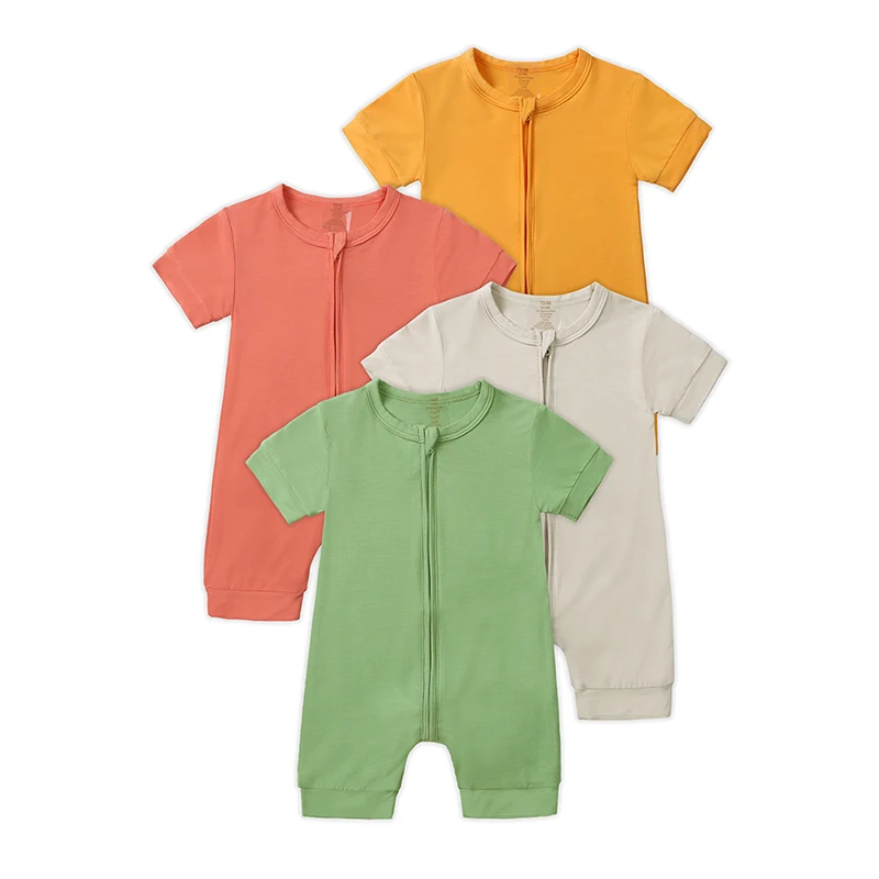 2025 Baby Romper Bamboo Fiber 0-24Month Kids Material Short Sleeve Zipper Onesie Solid Color Bodysuits Boys Girls Clothes