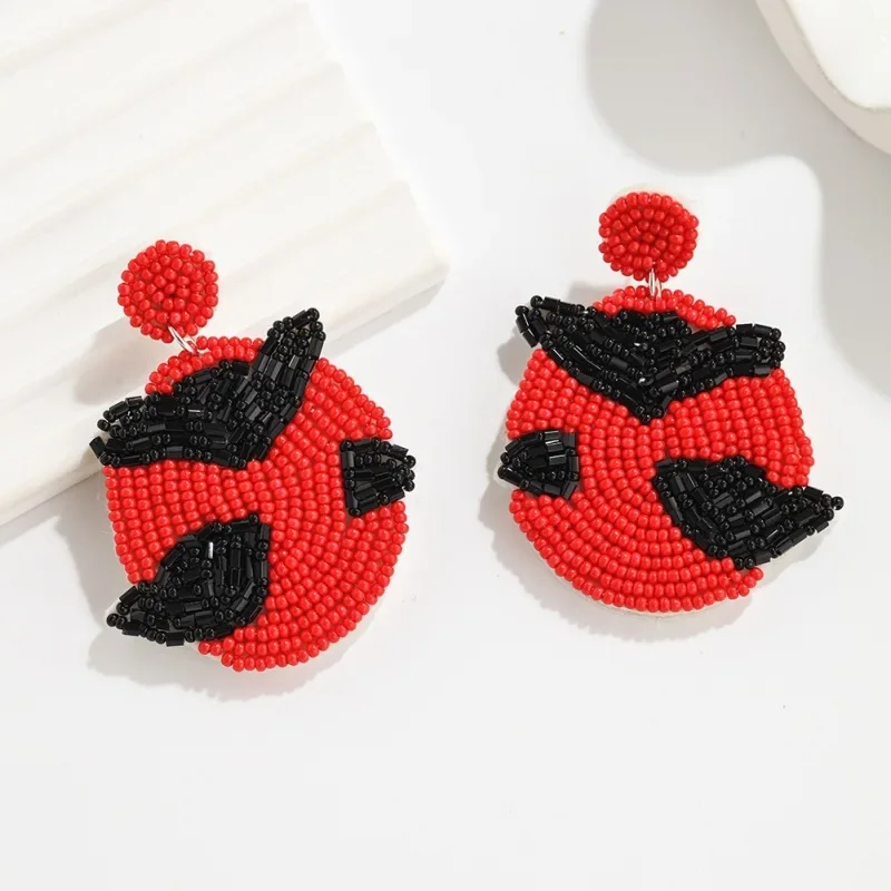 Beaded earrings All Saints' Day Play tricks Hand knitting Bohemia Fabric art  Ghost Pumpkin Spider Design Rice bead earrings