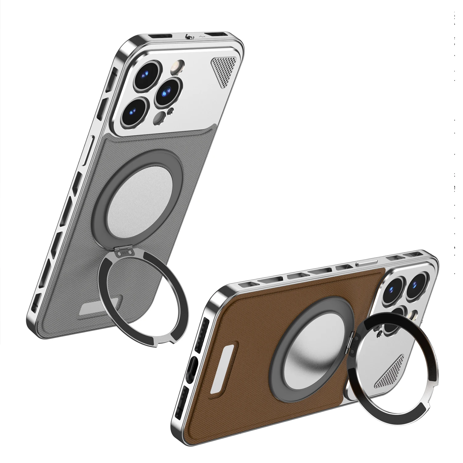 Magnetic Metal Buckle Leather Phone Case For Iphone 15 14 13 Pro Max with 360° Rotating Stand, Four-sided anti-fall Phone Case