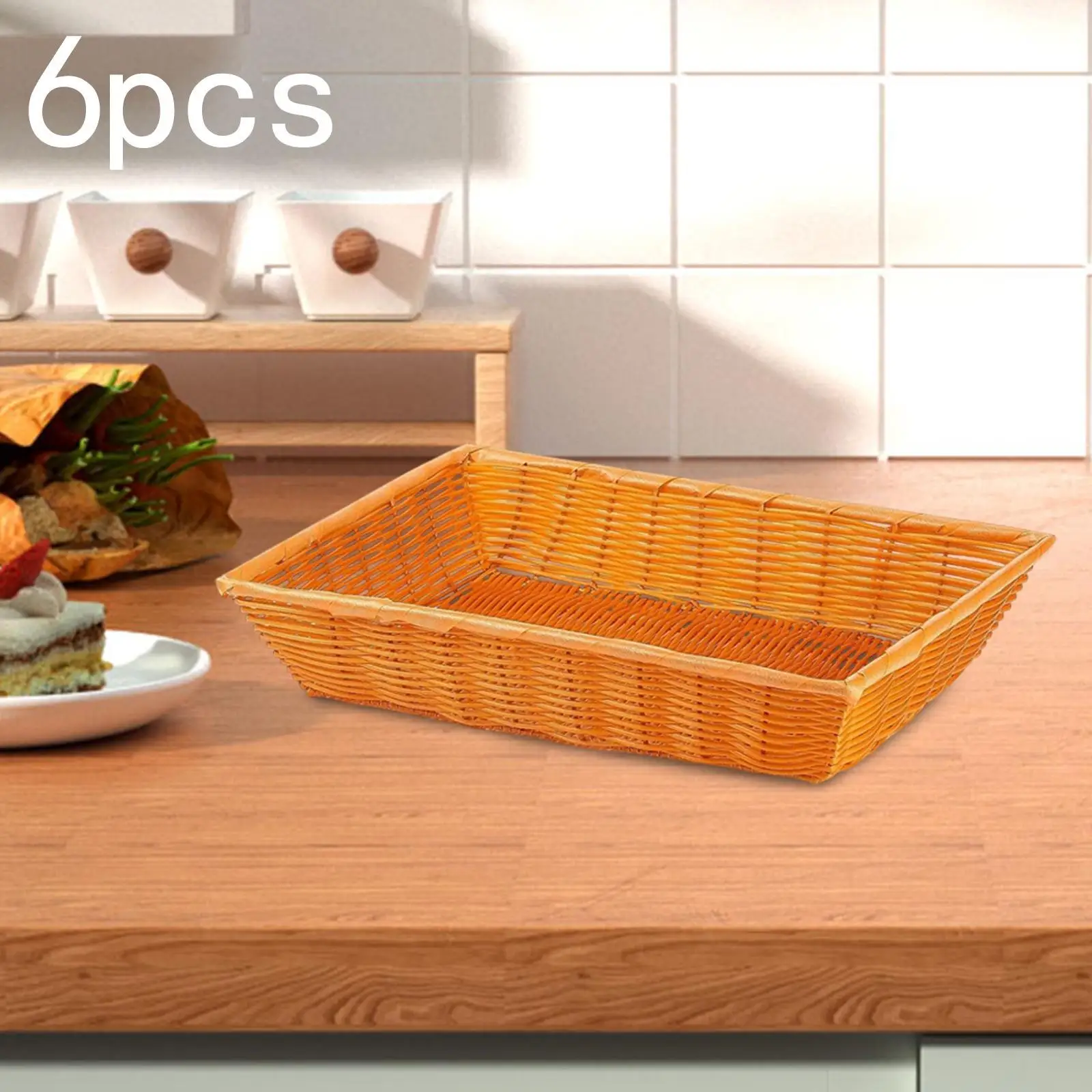 Rustic Rattan Style Bread Basket Set Hand Woven Food Storage and Serving Tray for Home Cafe and Bistro