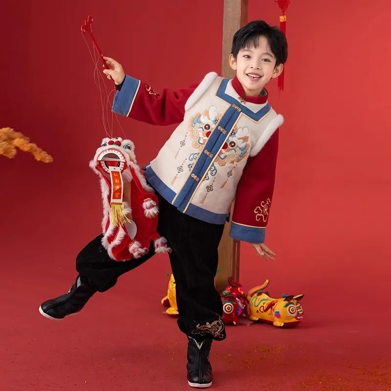 Children's Chinese Tang Set Girls' Chinese Ancient Top Pants Hanfu Set Kids New Year Celebration Winter Performance CostumeLJ066