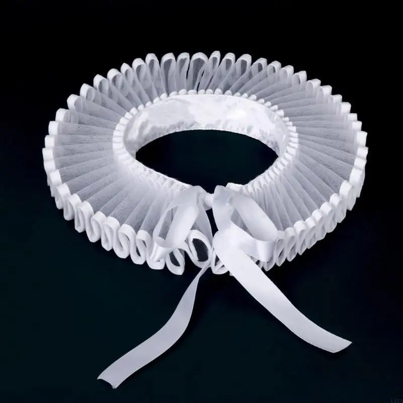 

L5YA Children Victorian White Mesh Detachable Neck Ruff Renaissances Ruffled Faux Collar for Halloween Cosplay Clown Choker