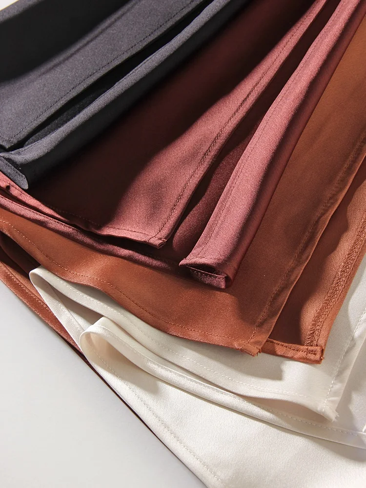 Streamgirl Maxi Solid Slit Skirts For Women Long Elegant Summer Office Champagne Satin Skirts Elastic Waist Women's Summer Skirt