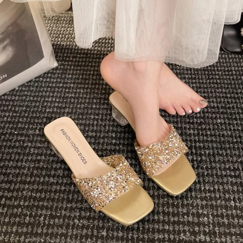 

Slippers Women Wear Fashion in Summer 2026 New French Temperament Block Heel One-word Cool Mopping