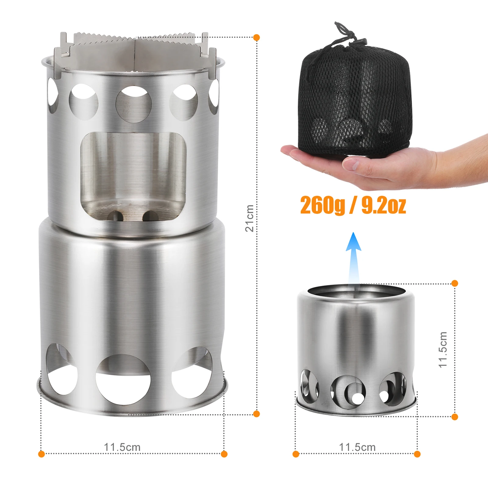 Camping Stove Portable Stainless Steel Lightweight Wood-Burning Stove Outdoor Cooking Picnic Camping Burner Wood-Burning Stove view 4