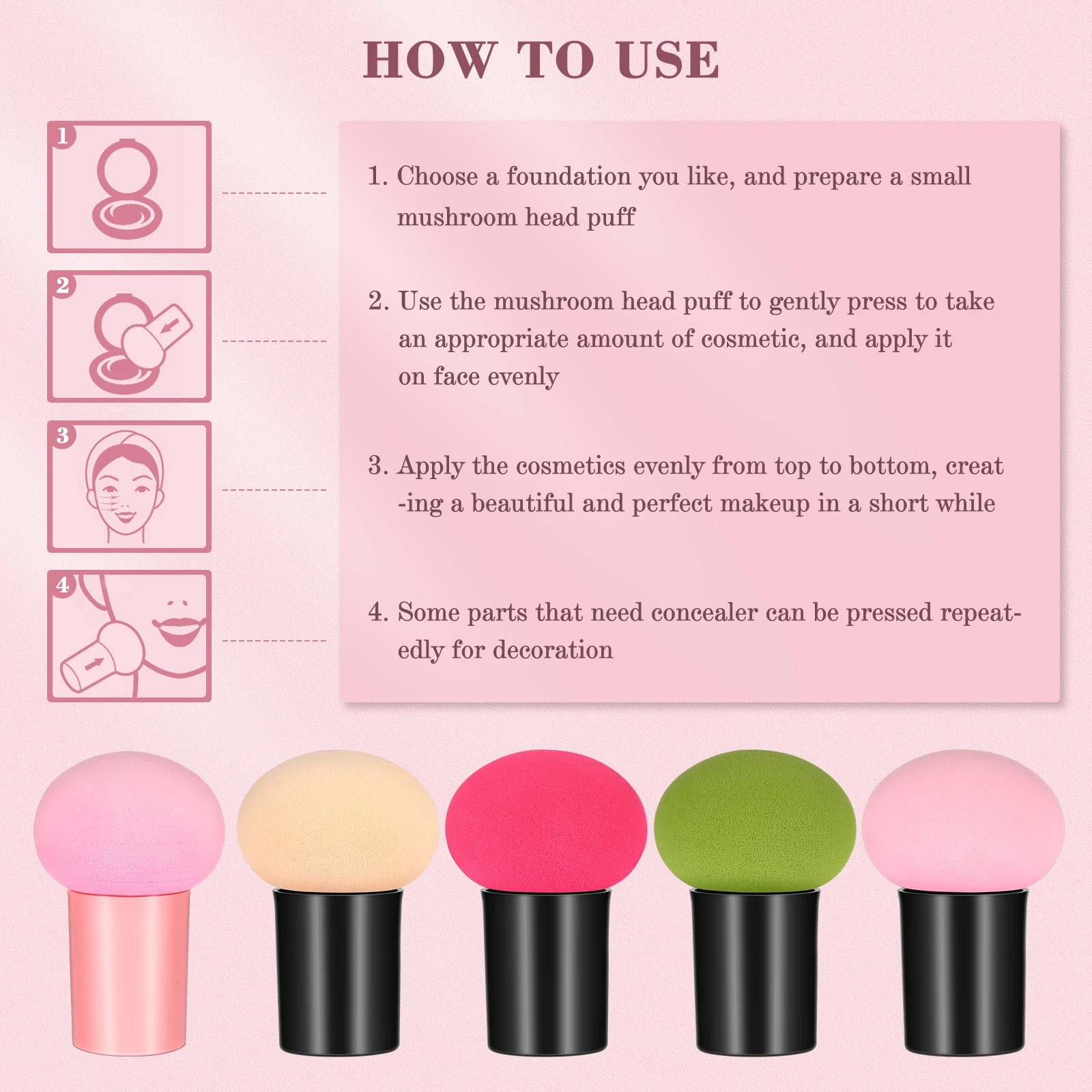 5 قطعة إسفنجة مكياج جافة ورطبة، أداة توزيع كريم الأساس لرأس الفطر لكريم أحمر الخدود، مجموعة إسفنجة وجه محمولة للسفر #6