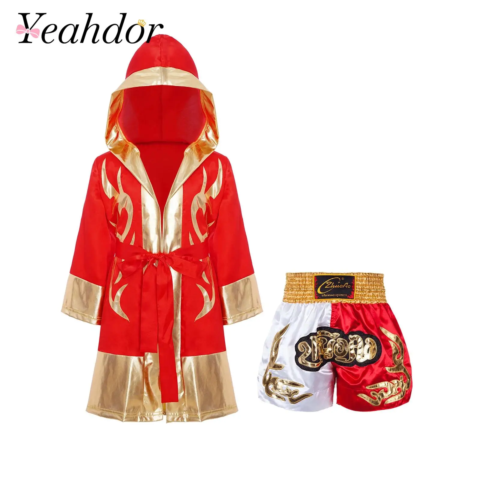 Kids Boxing Outfit Boxer Robes Suits Muay Thai Outfit for Boys Girls Children Clothes Sets Satin Fighting Training Cosutmes